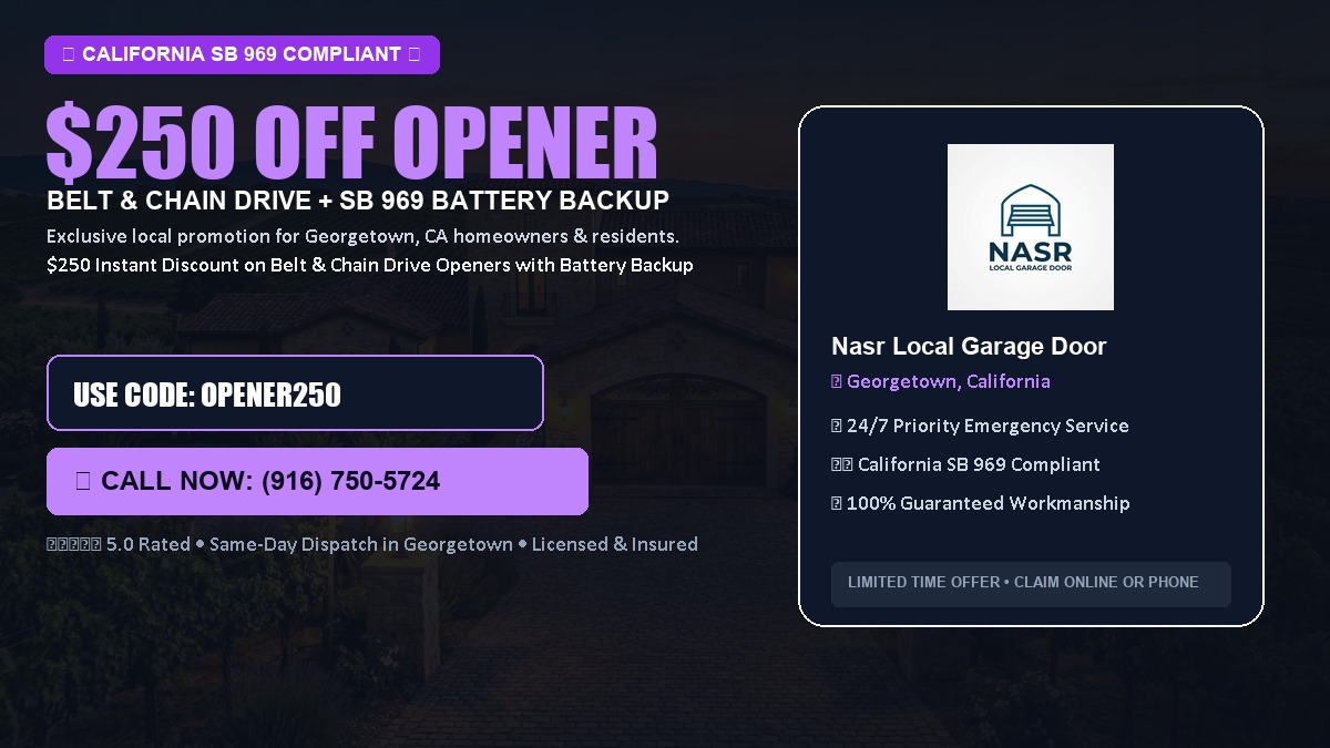$250 OFF Smart Garage Door Opener Installation (Belt & Chain Drive with California SB 969 Battery Backup) in Georgetown, CA
